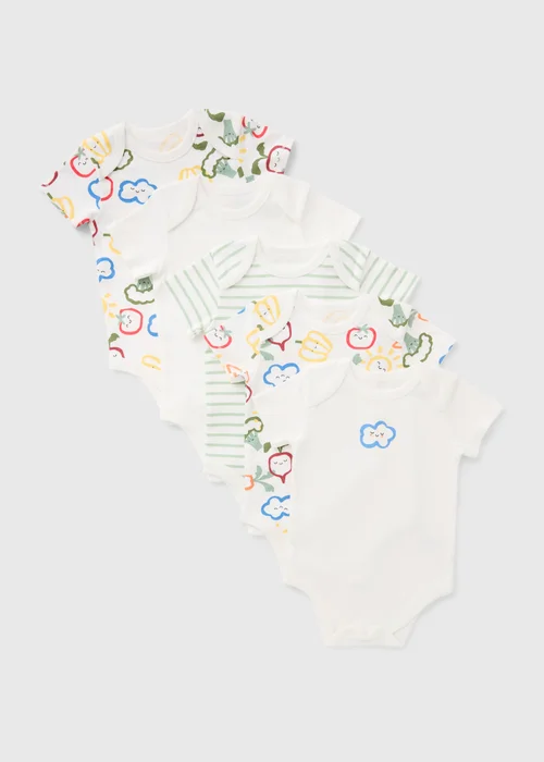 5 Pack Baby Multicolour Vegetable Bodysuits (Newborn-36mths) - First Size Image 1