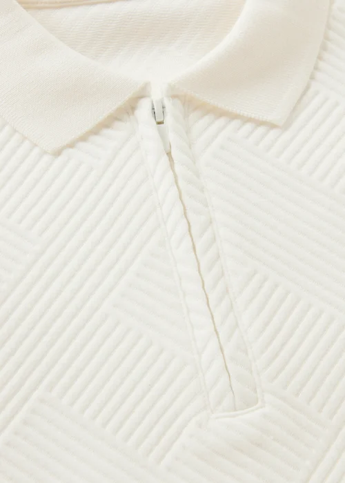 Boys Cream Textured Zip Polo Shirt (7-15yrs) - Age 14 Years Image 2