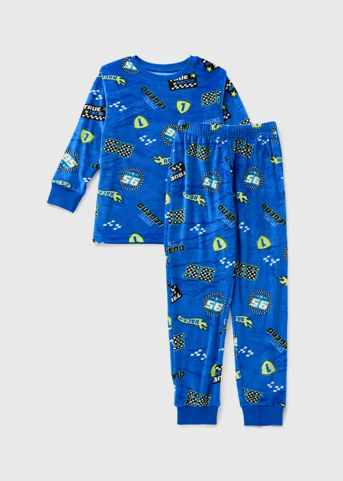 Boys Blue Motorsport Fleece Pyjama Set (7-13yrs) - Age 11 Years Image 1