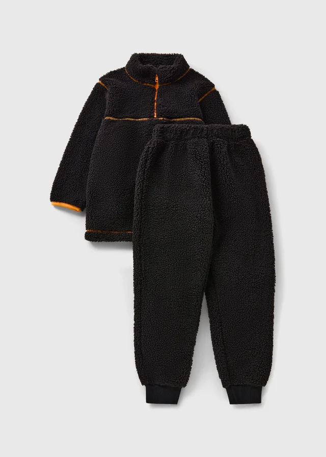 Boys Black Fleece Zip Top & Jogging Bottom Set (4-13yrs)
