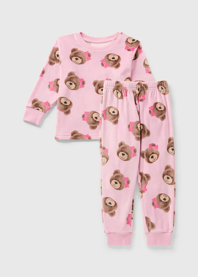 Girls Pink Bear Fleece Pyjama Set (1-7yrs)