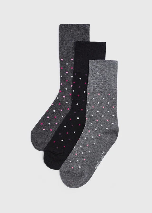 Gentle Grip 3 Pack Black Spot Socks