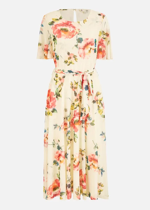 Yumi Ivory Mesh Floral Print Midi Dress With Angel Sleeves - 8 Image 3