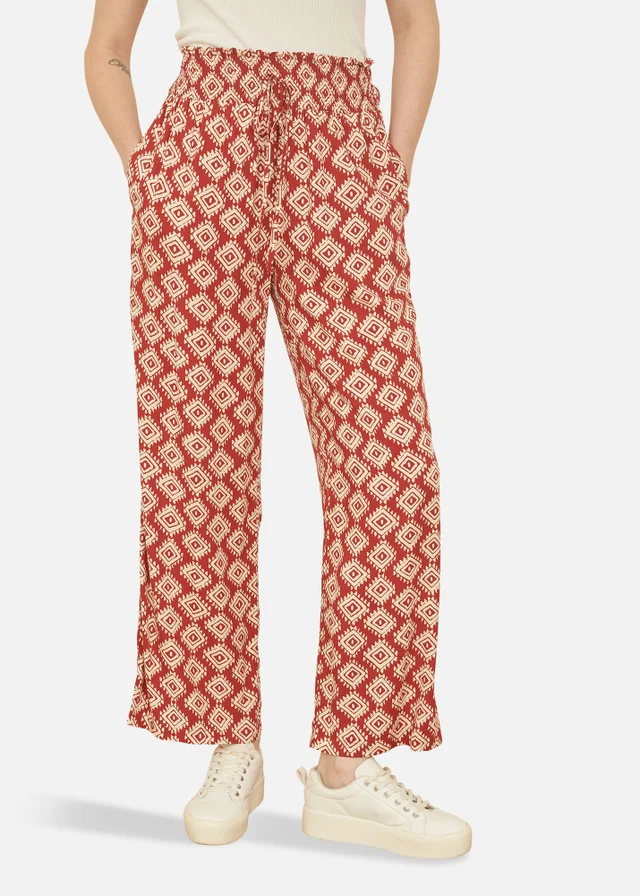 Yumi Red Geo Print Relaxed Fit Trousers