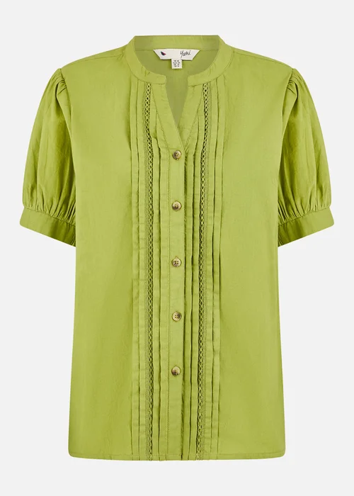 Yumi Green Cotton Pleated Short Sleeve Shirt - Size 8 Image 3
