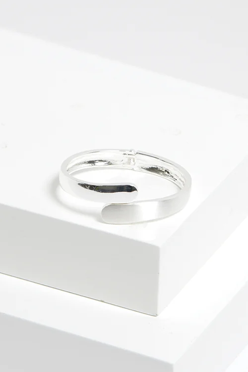 Jon Richard Silver Plated Polished Satin Open Hinge Bangle - One Size Image 2