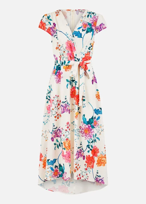 Yumi Ivory Flower Print Wrap Midi Dress - 10 Image 3