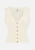 Yumi Ivory V Neck Button Down Crochet Knitted Top - Medium Image 3