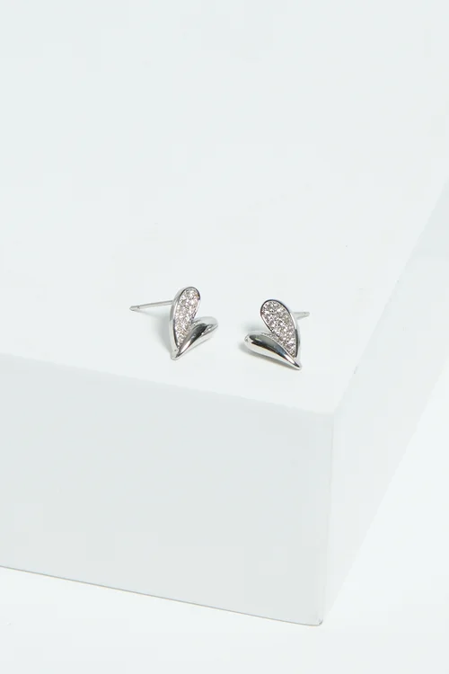 Jon Richard Silver Plated Cubic Zirconia Heart Stud Earrings - One Size Image 3