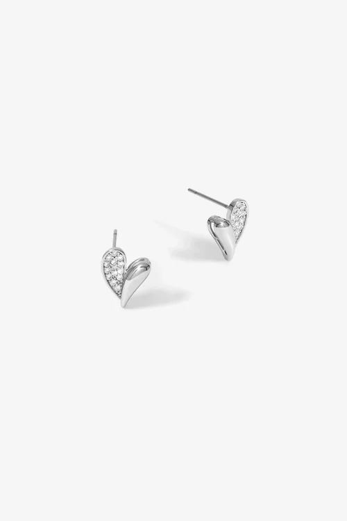 Jon Richard Silver Plated Cubic Zirconia Heart Stud Earrings - One Size Image 1