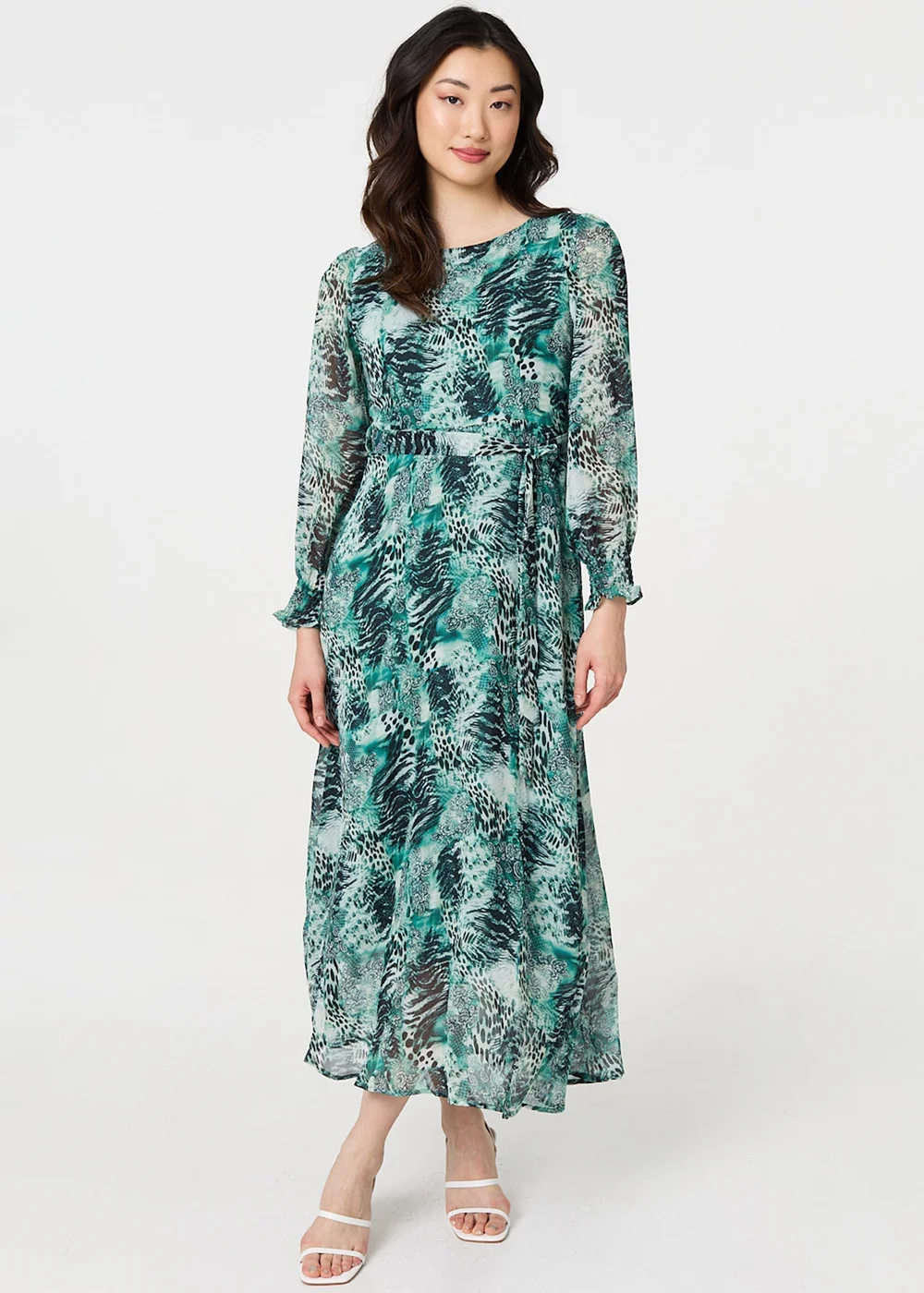 Izabel London Green Animal Print Semi Sheer Maxi Dress - 16 Image 1