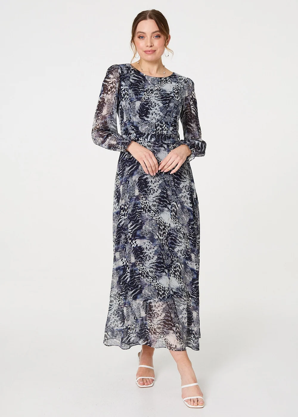 Izabel London Navy Animal Print Semi Sheer Maxi Dress - 18 Image 1