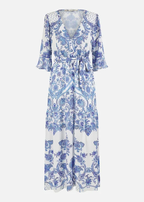 Yumi Blue Paisley Wrap Midi Dress With 3/4 Sleeves - 20 Image 3