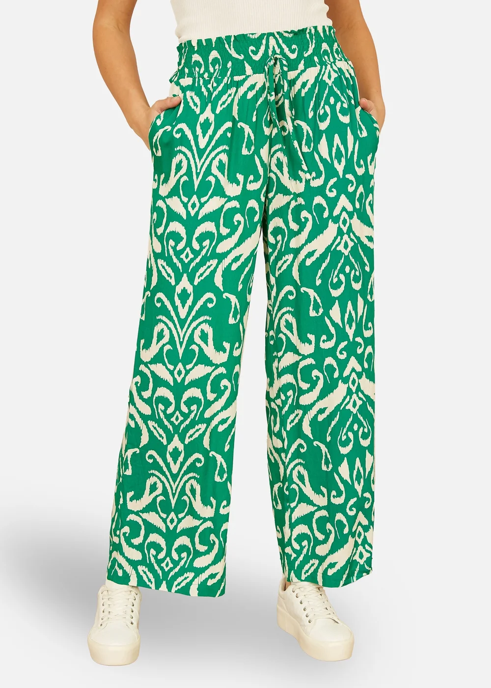 Yumi Green Ikat Print Relaxed Fit Trousers - 14 Image 2