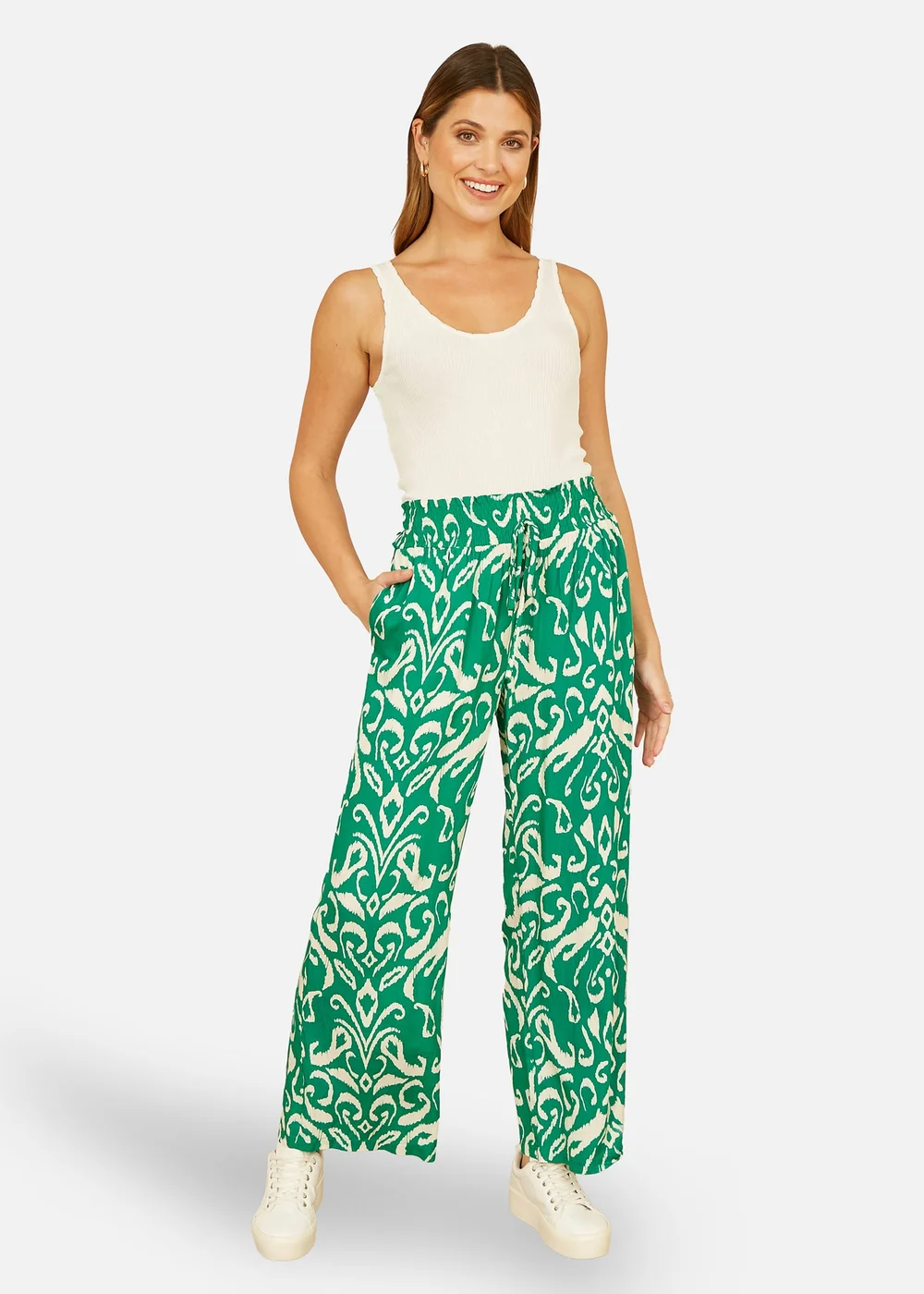 Yumi Green Ikat Print Relaxed Fit Trousers - 14 Image 1