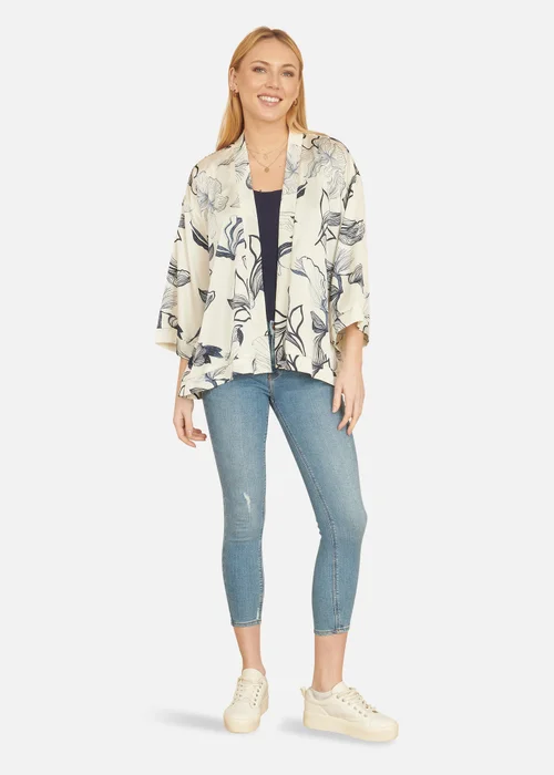 Yumi Ivory Abstract Floral Print Kimono - 14 Image 1
