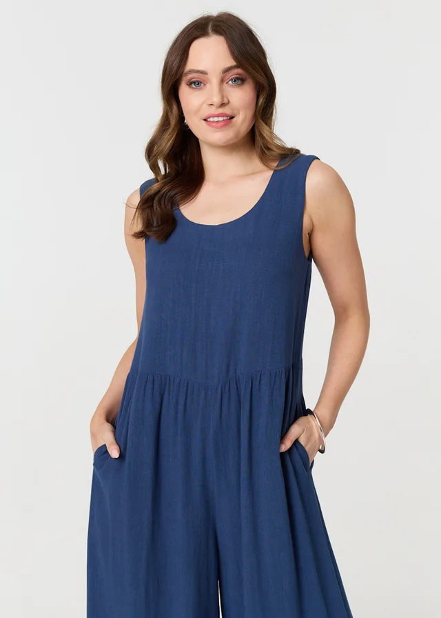 Izabel London Indigo Relaxed Sleeveless Wide Crop Jumpsuit