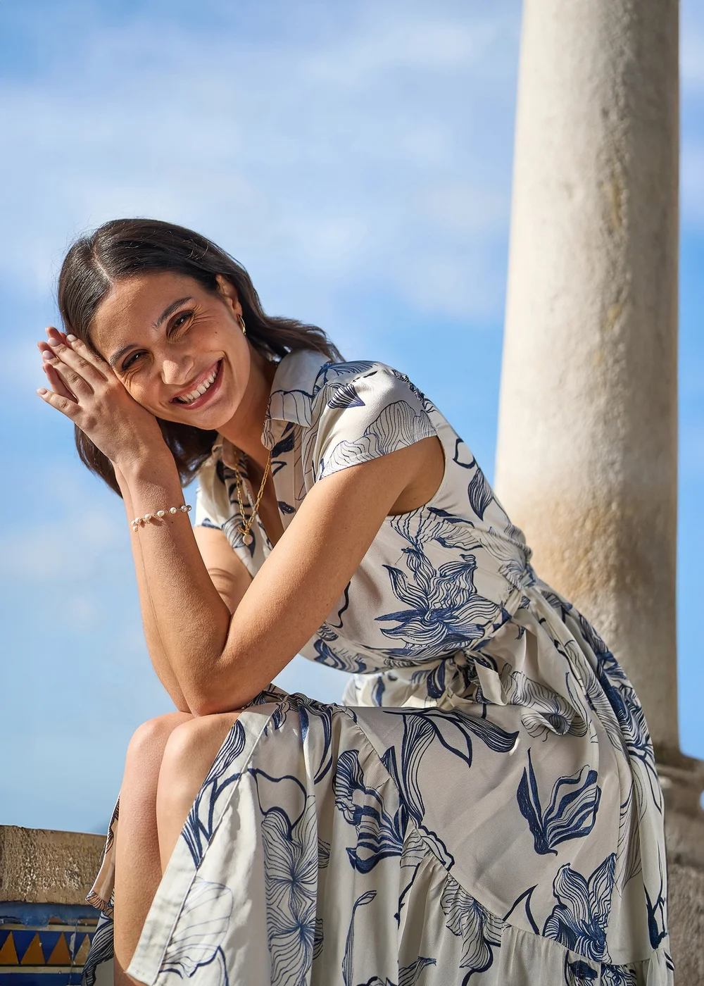 Yumi Ivory Abstract Floral Midi Shirt Dress - 12 Image 2