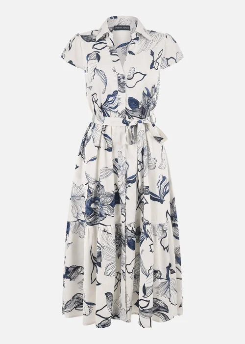 Yumi Ivory Abstract Floral Midi Shirt Dress - 12 Image 3