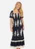 Yumi Navy Block Print Viscose Ruched Midi Dress - 12 Image 2