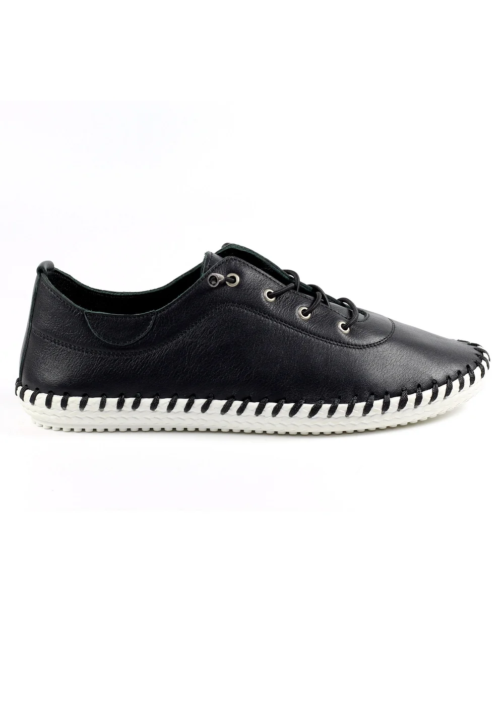 Lunar Black St Ives Leather Plimsoll - Size 6 Image 2