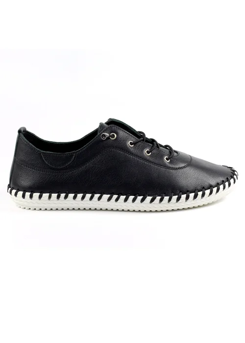 Lunar Black St Ives Leather Plimsoll - Size 6 Image 2