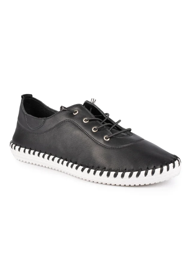 Lunar Black St Ives Leather Plimsoll