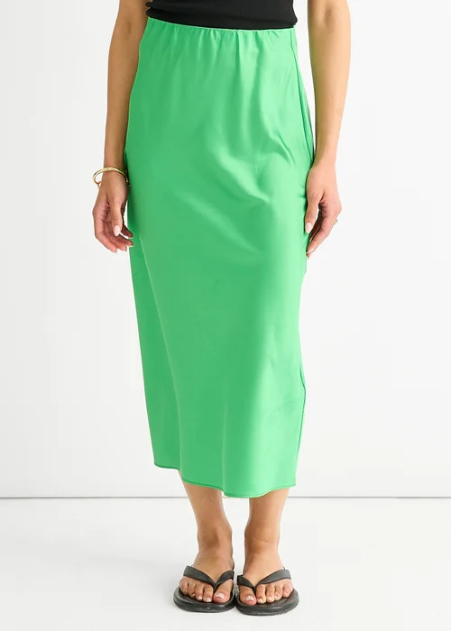 Gini London Green Satin High Waist Midi Skirt - Size 14 Image 3