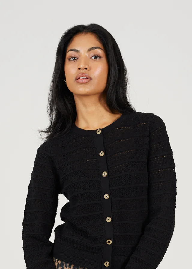 Brave Soul Black Stitch Detail Crew Neck Cardigan