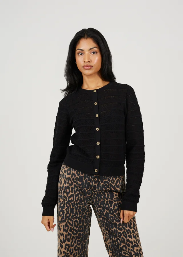 Brave Soul Black Stitch Detail Crew Neck Cardigan