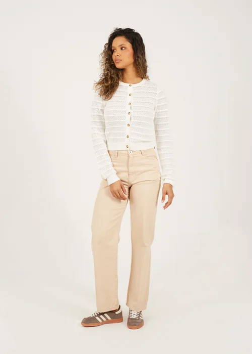 Brave Soul White Stitch Detail Crew Neck Cardigan - Extra small Image 4