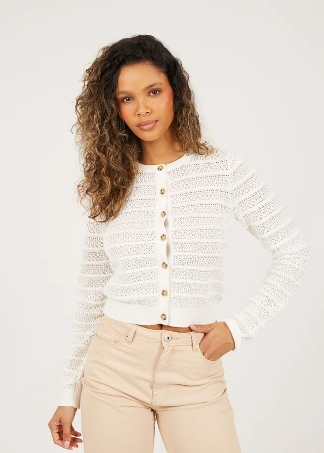 Brave Soul White Stitch Detail Crew Neck Cardigan