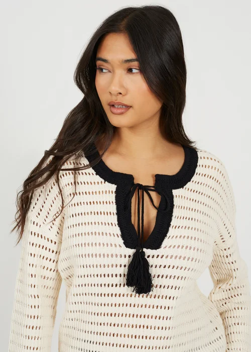 Brave Soul Cream Loose Knit V Neck Jumper - L Image 3