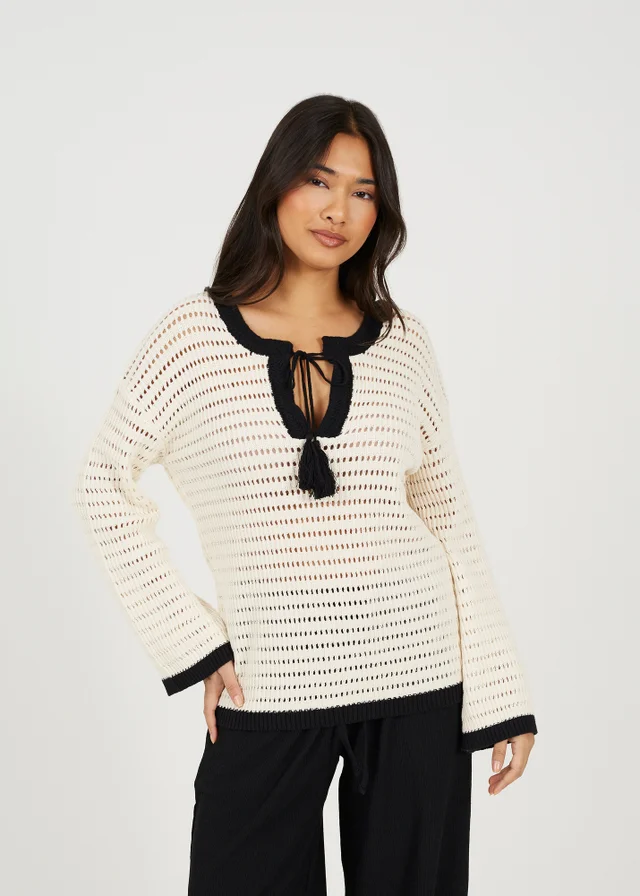 Brave Soul Cream Loose Knit V Neck Jumper