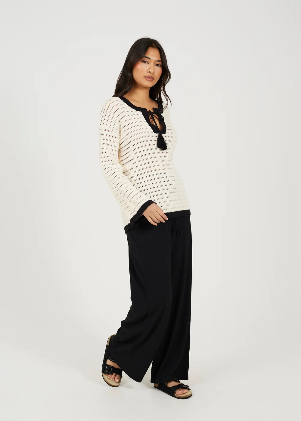 Brave Soul Cream Loose Knit V Neck Jumper - L Image 4