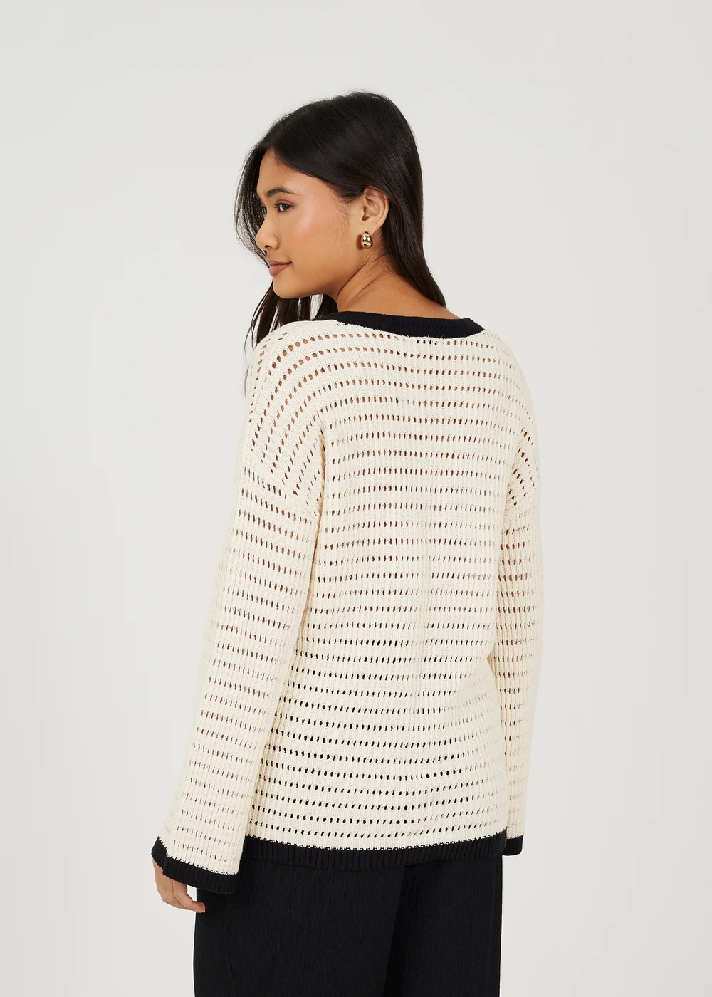 Brave Soul Cream Loose Knit V Neck Jumper - L Image 2