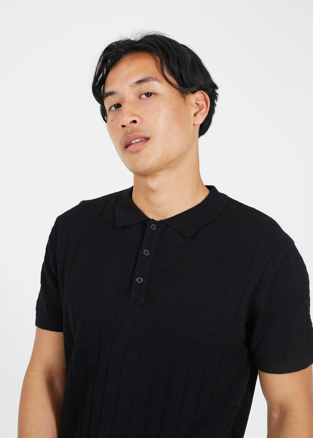 Brave Soul Black Short Sleeve Knitted Polo Shirt - M Image 3
