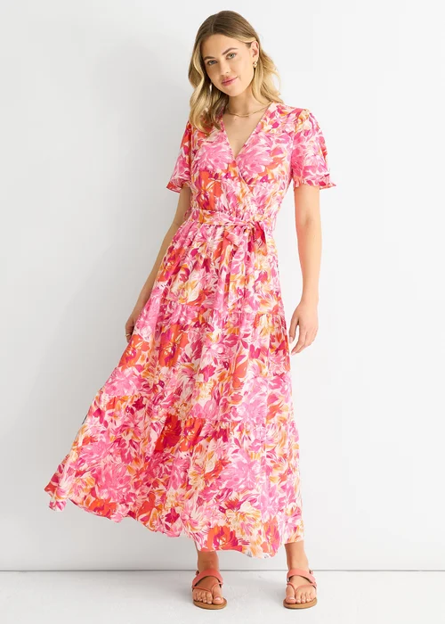 Gini London Red Floral Wrap Belted Midi Dress - 8 Image 4