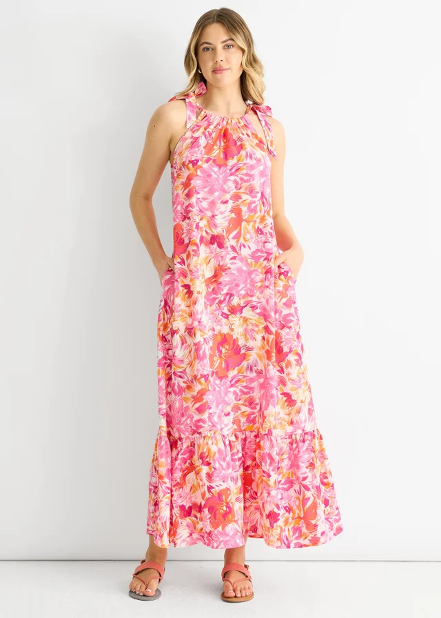 Gini London Red Floral Tie Straps Trapeze Dress