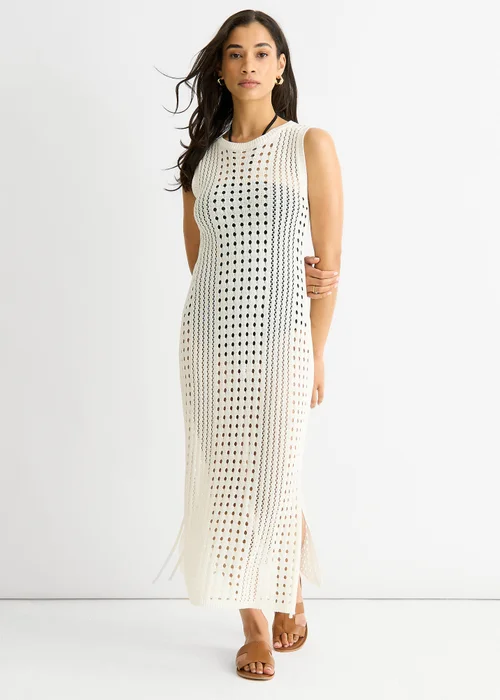 Gini London White Crochet Knit Bodycon Midi Dress - Size 12 Image 1