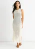 Gini London White Crochet Knit Bodycon Midi Dress - Size 12 Image 1