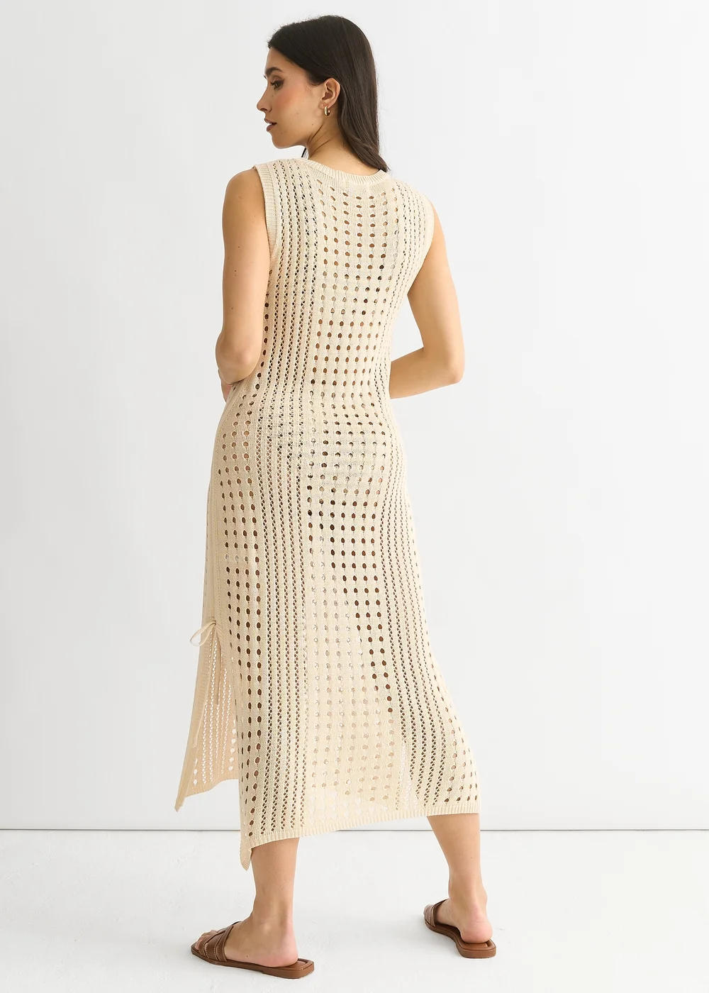 Gini London Beige Crochet Knit Bodycon Midi Dress - 12 Image 2
