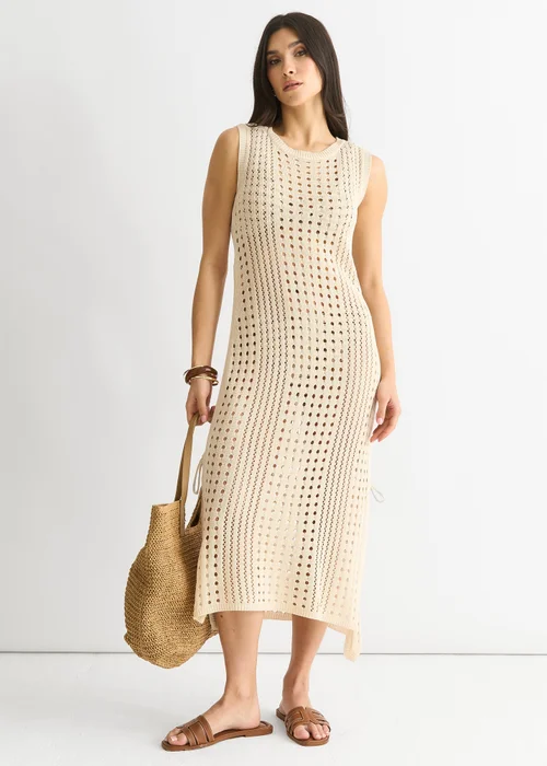 Gini London Beige Crochet Knit Bodycon Midi Dress - 12 Image 1