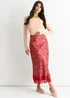Gini London Red Floral Lace Trim Bias Midi Skirt - Size 8 Image 1