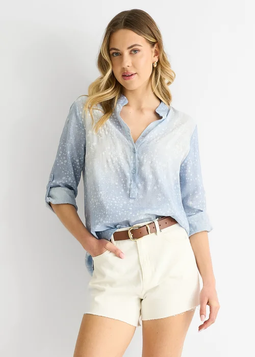 Gini London Blue Denim Look Roll Up Sleeves Oversized Top - M/L Image 1