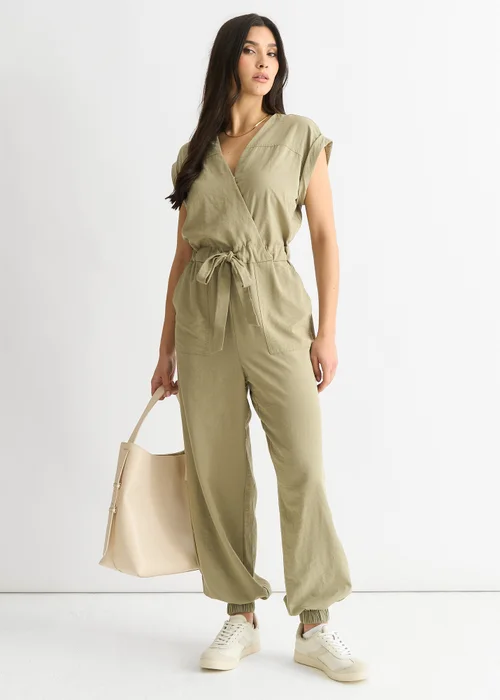 Gini London Sage Green Wrap Belted Utility Jumpsuit - 10 Image 4