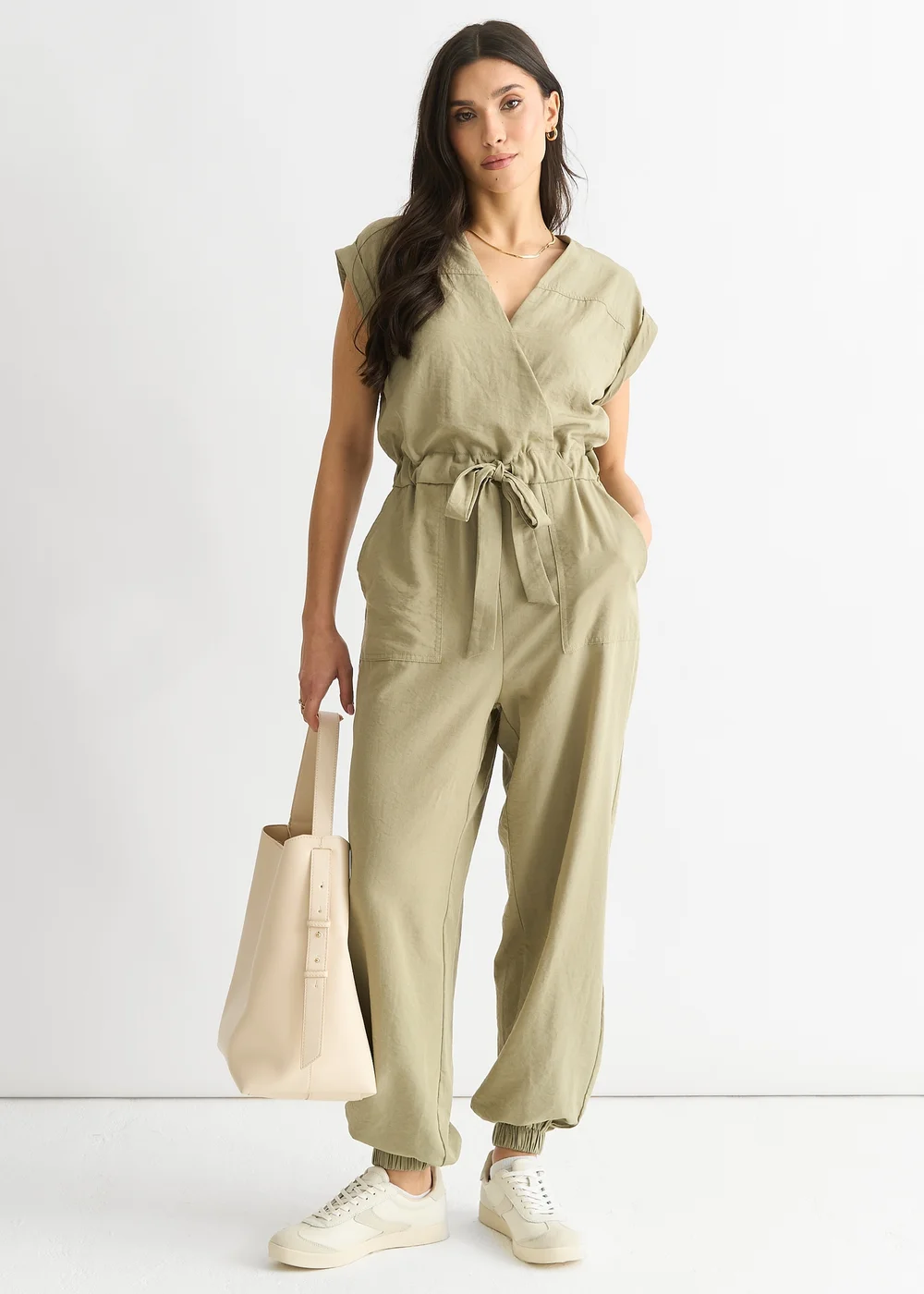 Gini London Sage Green Wrap Belted Utility Jumpsuit - 10 Image 1