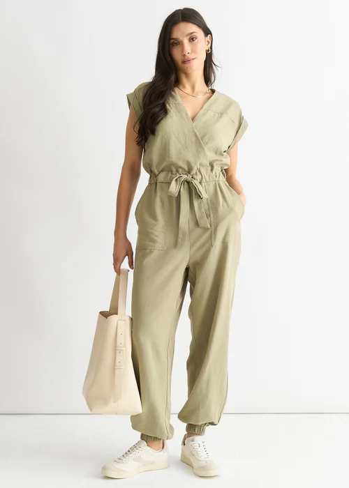 Gini London Sage Green Wrap Belted Utility Jumpsuit - 10 Image 1