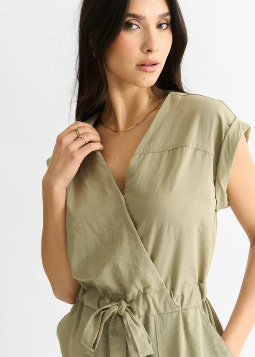 Gini London Sage Green Wrap Belted Utility Jumpsuit - 10 Image 3