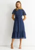 Gini London Navy Spot Chiffon Angel Sleeves Midi Dress - Size 8 Image 1